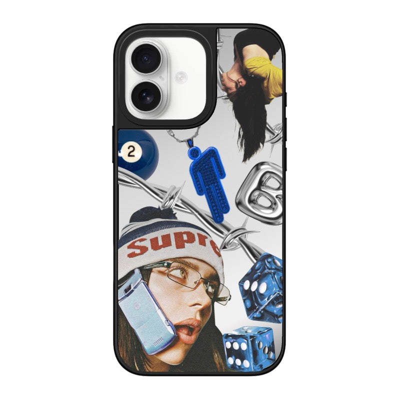 Custom Y2K Street Style Phone Case – Chrome Chain & Dice Aesthetic