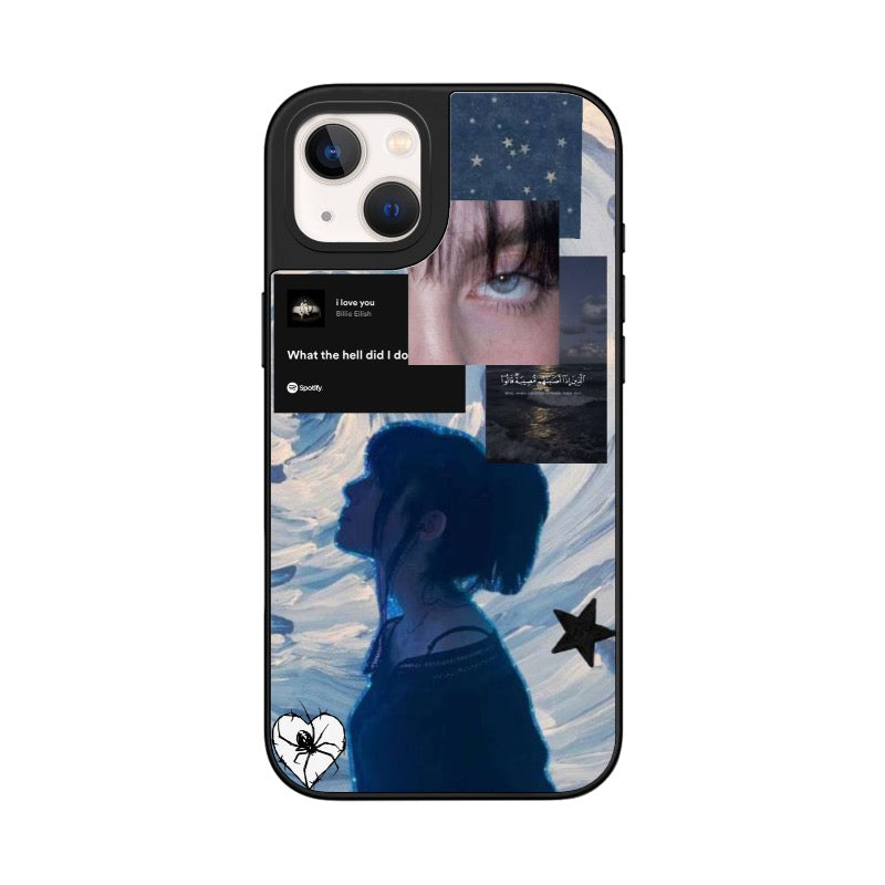 Custom Billie Eilish Emotional Aesthetic Phone Case – Dark Blue Moodboard Design Phone Case  for iPhone 11 - 17, iPhone 17 Air Series ID 7890
