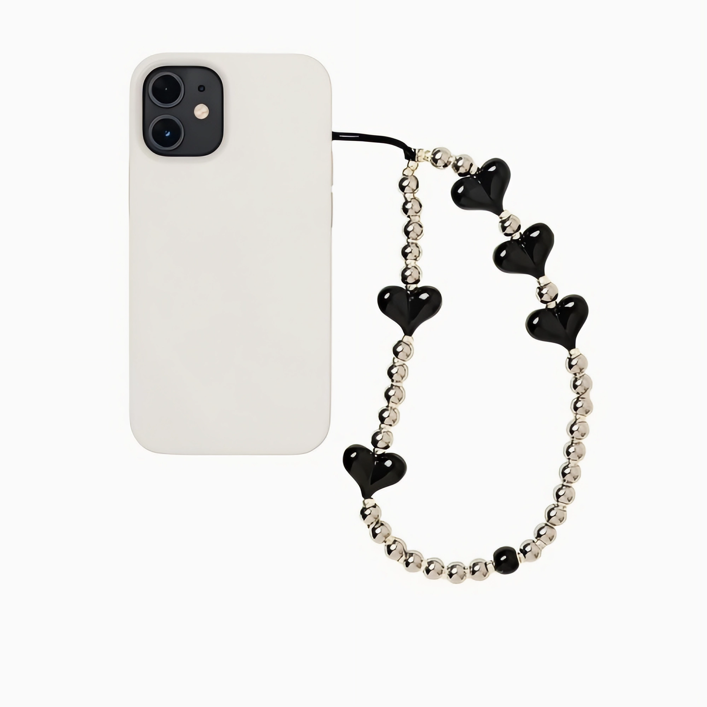 Chrome Crush – Metallic Heart Beaded Phone Charm