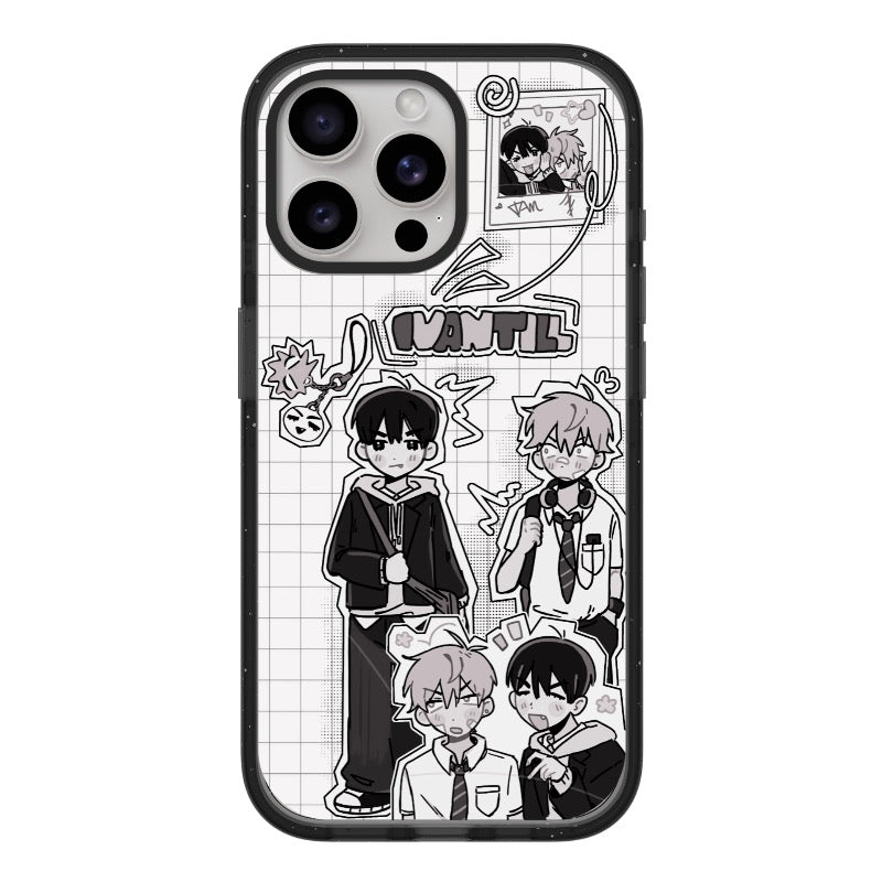 Custom Anime Couple Phone Case – Black & White Doodle Style for iPhone 11 - 17, iPhone 17 Air Series