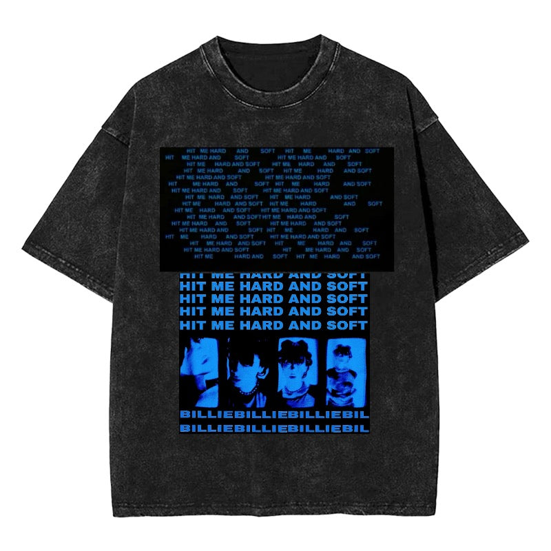 Custom Billie Eilish Album T-Shirt – "Hit Me Hard and Soft" Blue Graphic Tee Custom ID 1748451455091