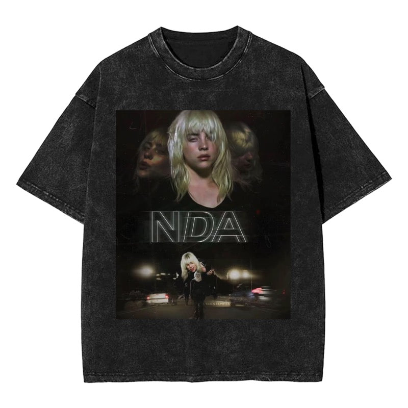 Custom Billie Eilish NDA T-Shirt – Dark Pop Mood Graphic Tee