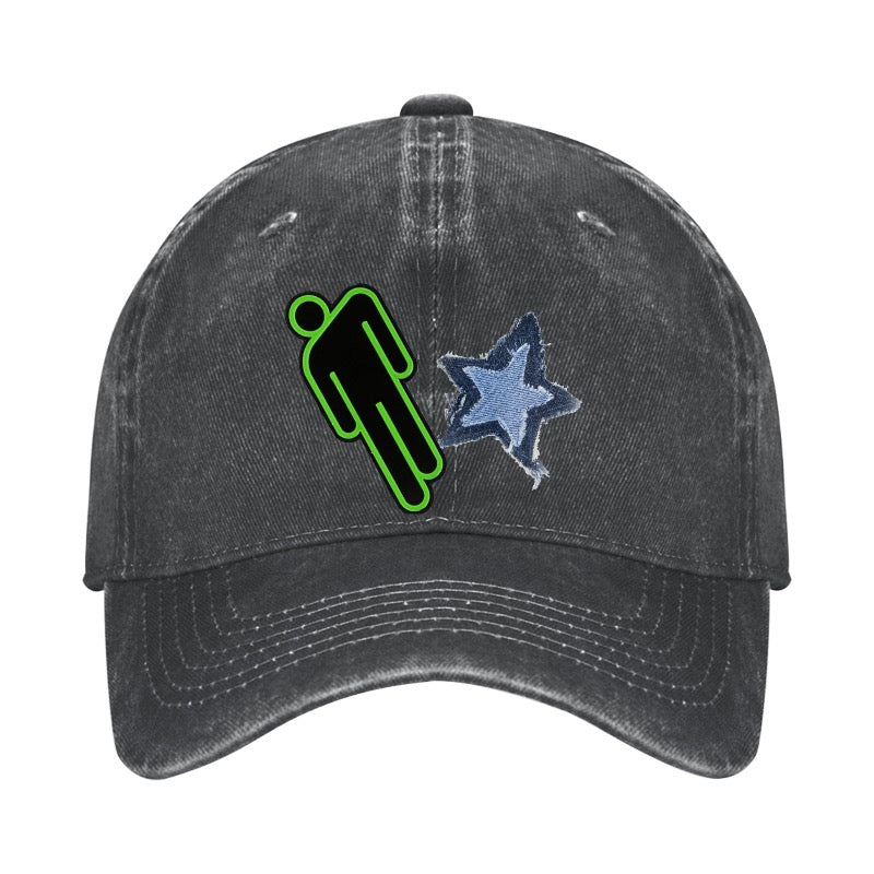 Custom Washed Streetwear Cap – Neon Icon & Star Patch