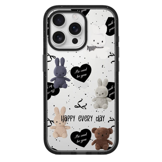 Custom Plush Bunny & Bear Phone Case – Cute Black & White Typography Design Phone Case [432]