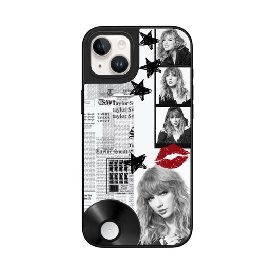 Custom Black Border Phone Case – Taylor-Inspired Newspaper & Vinyl Collage Design  for iPhone 11 - 17, iPhone 17 Air Series [13413]