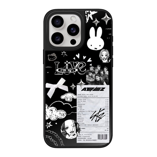Customizable ATEEZ Playlist iPhone Case – Kpop Black & White Doodle Aesthetic Cover Phone Case [8664]