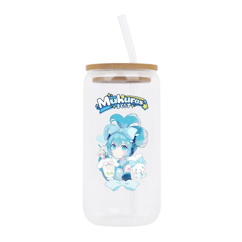 Custom Anime Glass Cup with Straw [13590]