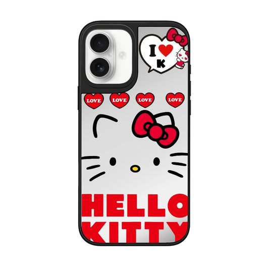 Custom Hello Kitty Phone Case – Bold Red Lettering & Love Heart Icons, Cute Minimalist Style Phone Case [8559]