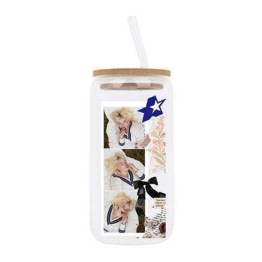 Custom Billie-Inspired Soft Pastel Glass Cup – Vintage Picnic Film Strip Aesthetic Mug [1223]