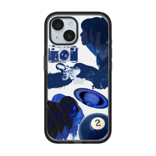Customizable Blue Aesthetic iPhone Case – Moody Collage with Film Camera, Planet & Alt Girl Vibe Phone Case  for iPhone 11 - 17, iPhone 17 Air Series [8566]
