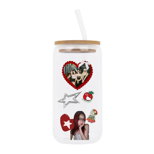Custom Glass Tumbler with Straw – K-pop Inspired Sticker Cup [13354]