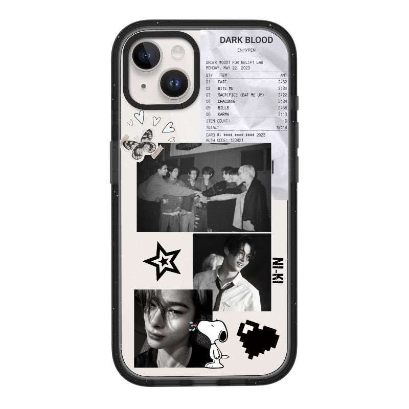 Custom ENHYPEN Dark Blood Phone Case – Ni-Ki Black & White Collage  for iPhone 11 - 17, iPhone 17 Air Series [13774]