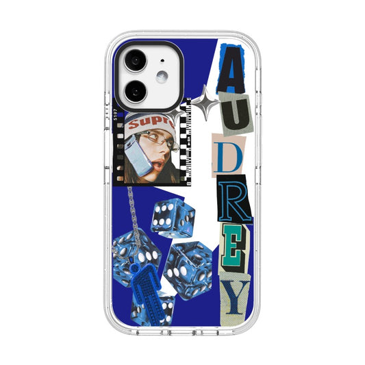 Custom Phone Case – Blue Dice Collage with Name Audrey  for iPhone 11 - 17, iPhone 17 Air Series [13233]