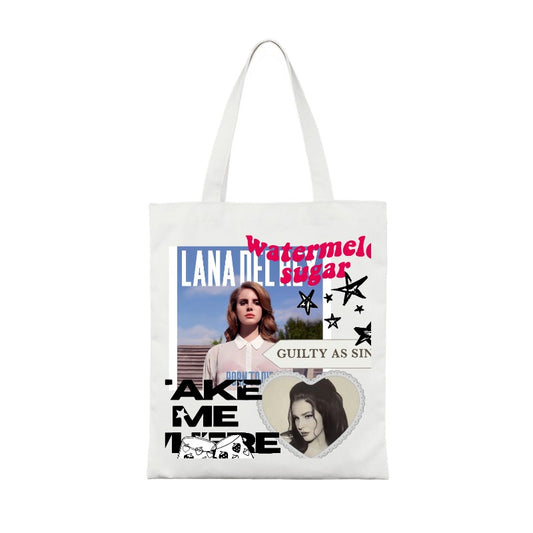 Custom Lana Del Rey Tote Bag – Watermelon Sugar Collage, Retro Sadcore Aesthetic Totes [1211]