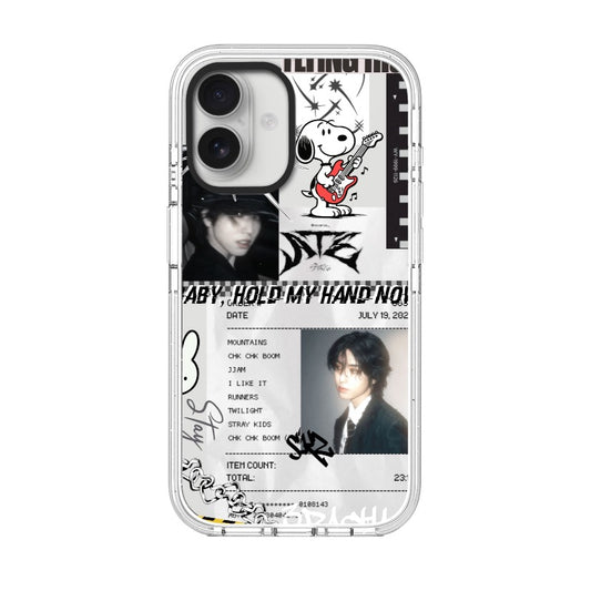 Customizable Stray Kids iPhone Case – Black & White Music Collage with Snoopy and Setlist Design Phone Case [8576]