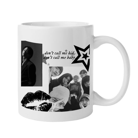 Custom K-pop Black and White Mug with Lyrics and Group Collage [13948]
