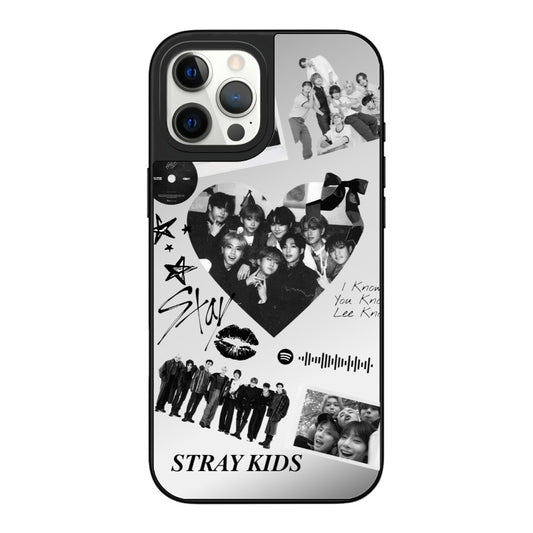 Customizable Stray Kids iPhone Case – Black & White Kpop Collage with Heart and Fan Art Phone Case  for iPhone 11 - 17, iPhone 17 Air Series [8661]