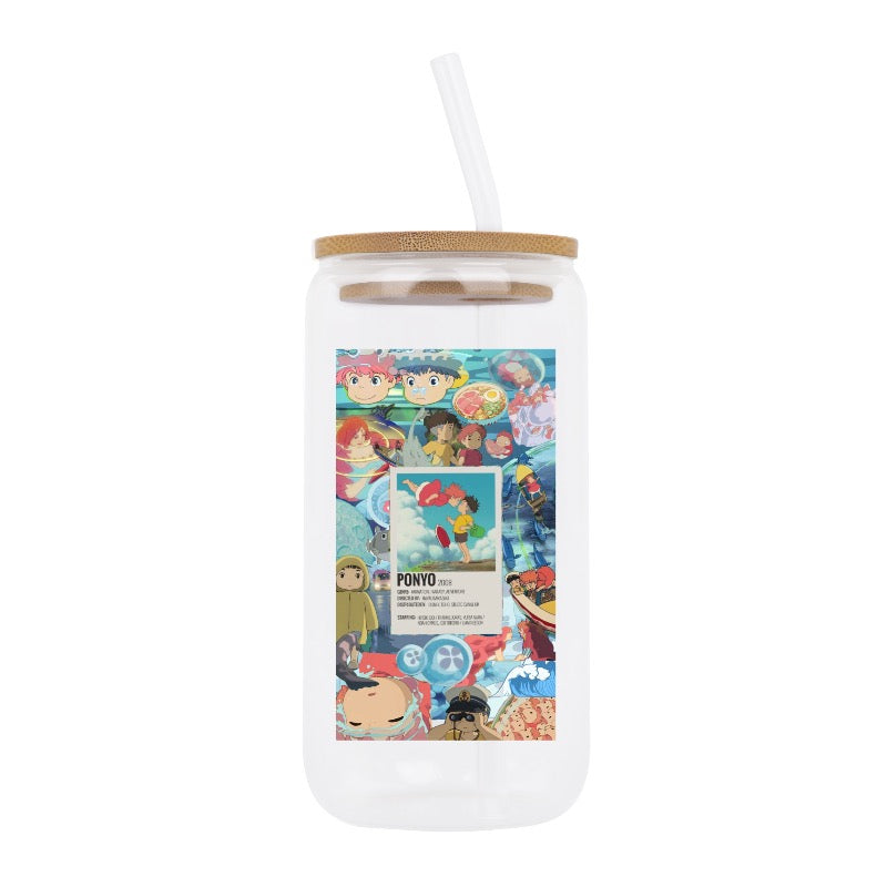 Custom Ponyo Glass Tumbler with Straw – Studio Ghibli Anime Cup [13645]