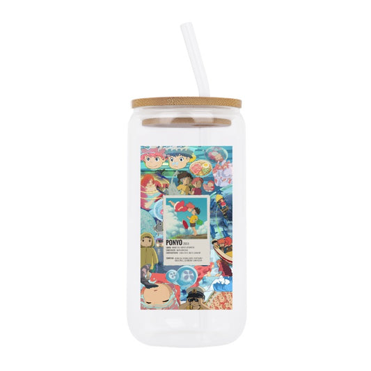 Custom Ponyo Glass Tumbler with Straw – Studio Ghibli Anime Cup [13645]