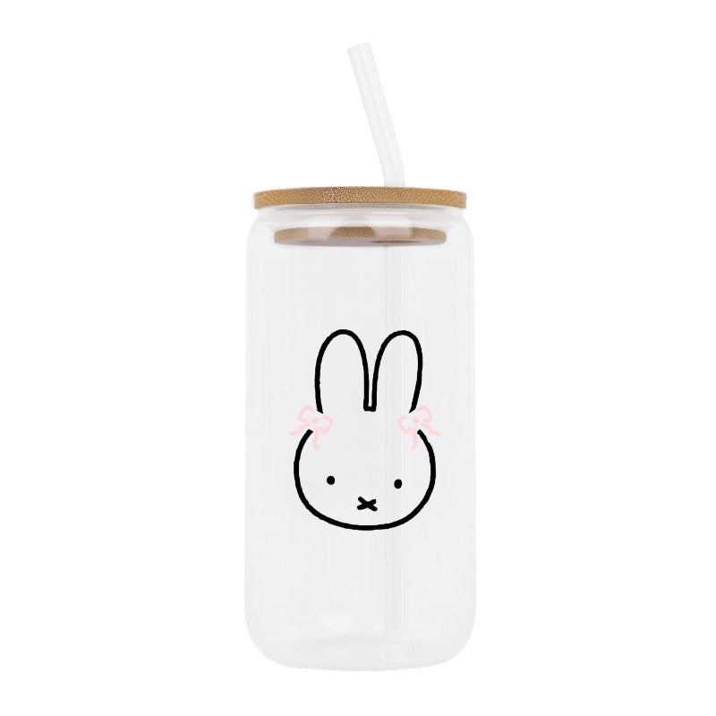 Custom Bunny Glass Cup with Straw – Cute Cartoon Tumbler [13358]