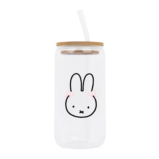 Custom Bunny Glass Cup with Straw – Cute Cartoon Tumbler [13358]