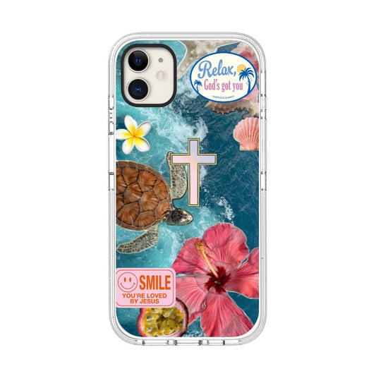 Custom Christian Phone Case – Cross Ocean Turtle Floral Design  for iPhone 11 - 17, iPhone 17 Air Series [13613]