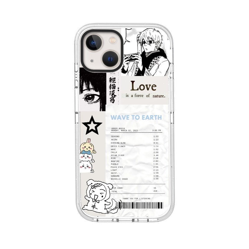Customizable Wave to Earth iPhone Case – Minimalist Manga Collage with Love Quote & Tracklist Receipt Phone Case  for iPhone 11 - 17, iPhone 17 Air Series [8536]