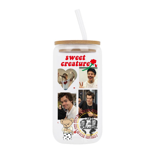Custom Sweet Creature Harry Styles Glass Cup – Soft Collage Aesthetic Mug [2693]