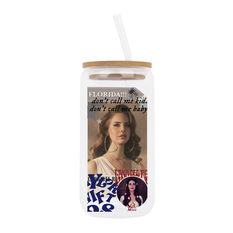 Custom Lana Del Rey Glass Cup – Florida!!! Aesthetic, Don't Call Me Baby Quote, Retro Collage Mug [1212]