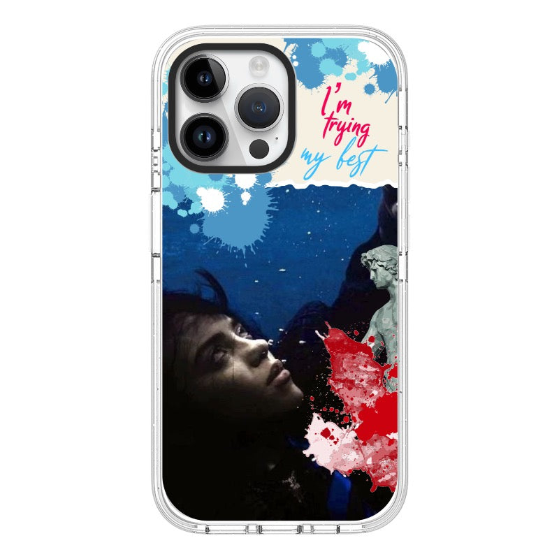 Custom I'm Trying My Best Phone Case – Sad Girl Aesthetic with Art Splash and Statue Design Phone Case [10455]