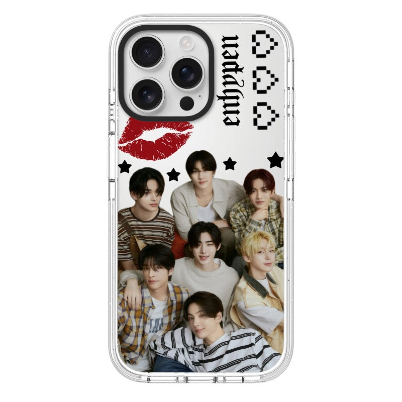 Custom ENHYPEN Group Photo Phone Case – Heart & Star Design  for iPhone 11 - 17, iPhone 17 Air Series [13575]