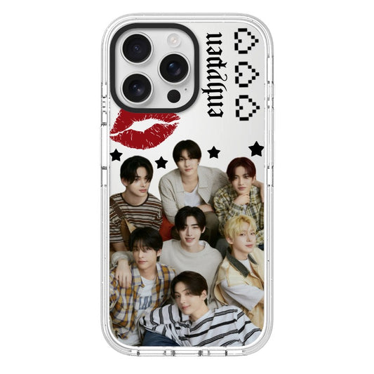 Custom ENHYPEN Group Photo Phone Case – Heart & Star Design  for iPhone 11 - 17, iPhone 17 Air Series [13575]