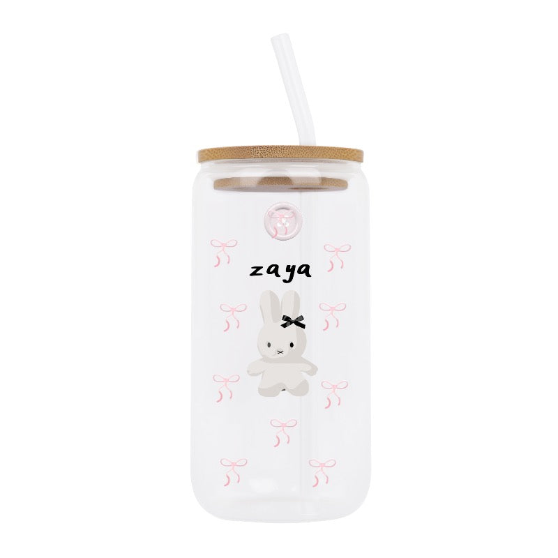 Custom Bunny Glass Cup with Straw[13852]