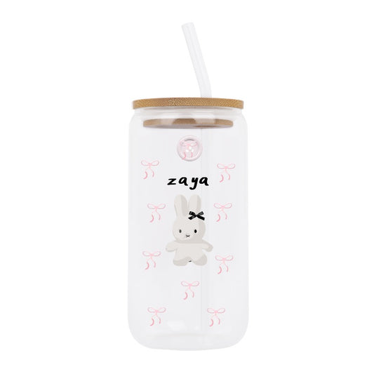 Custom Bunny Glass Cup with Straw[13852]