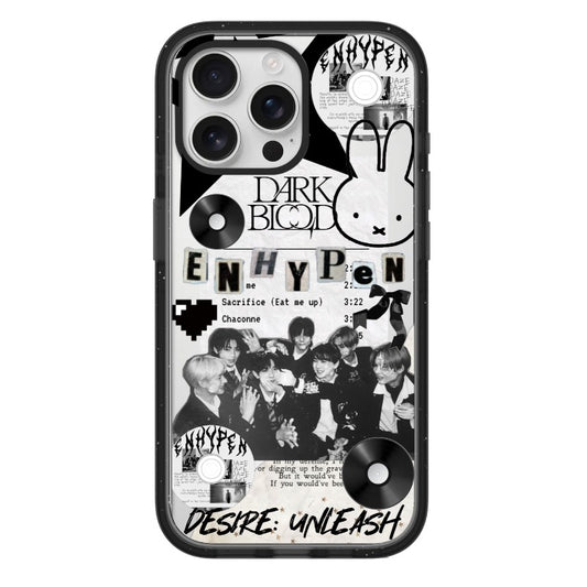 Custom ENHYPEN Dark Blood Phone Case – Black Grunge Style with Album Tracklist and Bunny Accent Phone Case [8417]