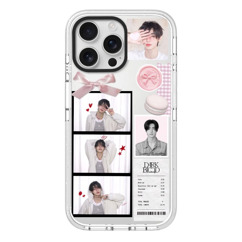 Custom K-pop Boy Aesthetic Phone Case – Dark Blood Soft Pink Collage Phone Case [8280]