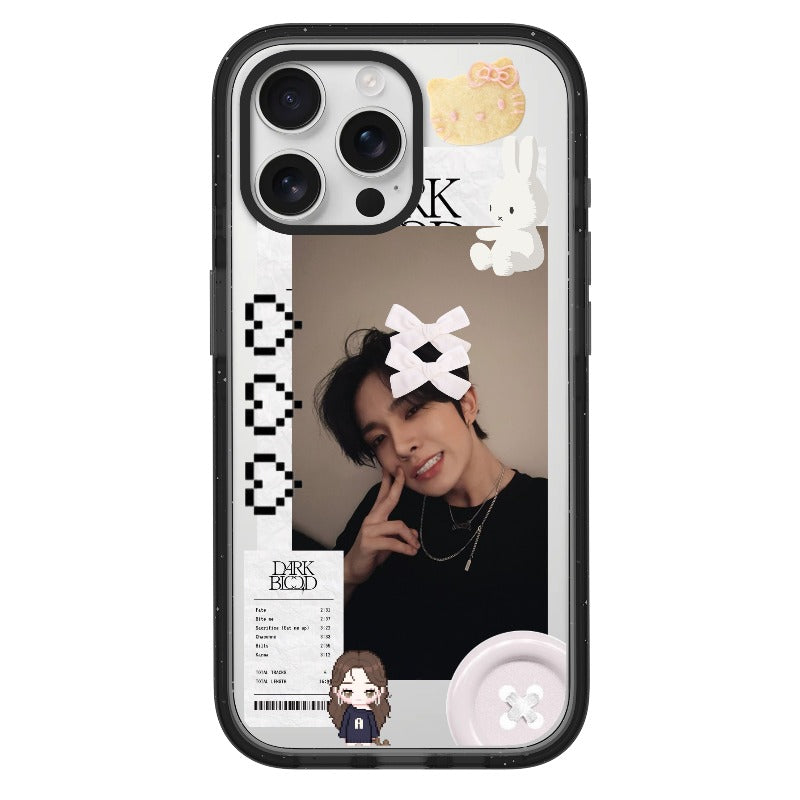 Customizable Dark Blood Aesthetic iPhone Case – Cute Pixel Heart & Kpop Selfie Design Phone Case  for iPhone 11 - 17, iPhone 17 Air Series [4034]