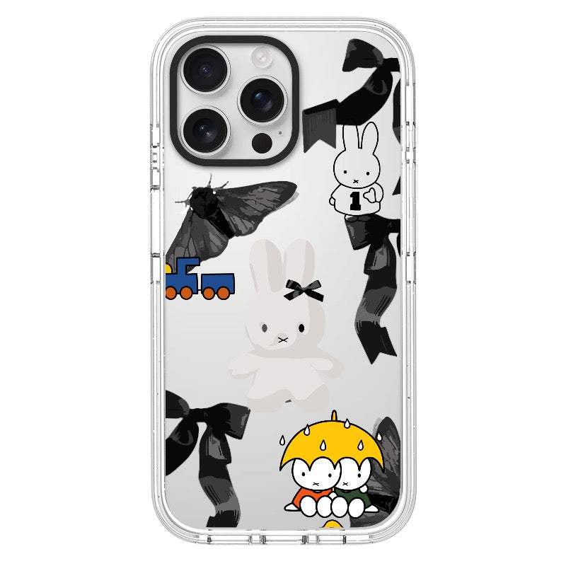 Custom Dark Bunny & Butterfly Phone Case – Black Ribbon & Retro Illustration Design Phone Case [1589]