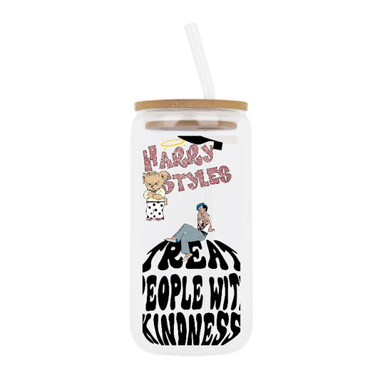 Custom Harry Styles Glass Cup – Treat People With Kindness Fan Art Mug [1204]