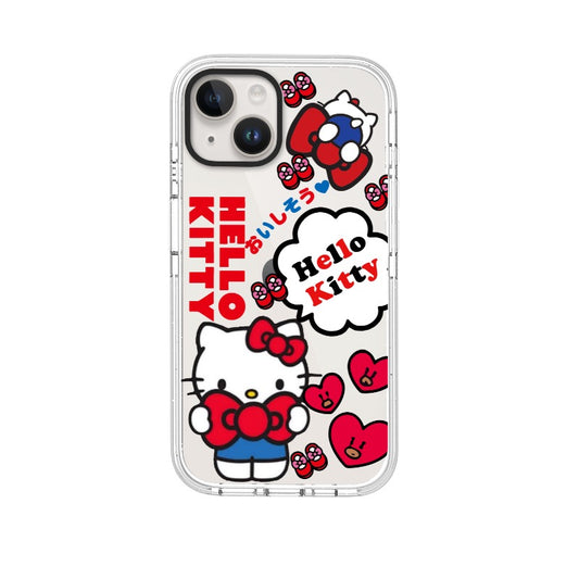 Custom Hello Kitty Clear Phone Case – Red & White Kawaii Heart Design