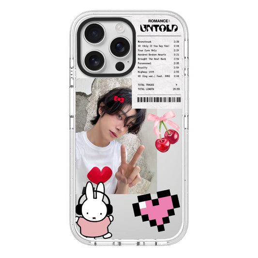 Custom Romance Playlist Aesthetic Phone Case – Soft Boy Selfie, Pixel Heart, Bunny & Cherry Design Phone Case  for iPhone 11 - 17, iPhone 17 Air Series [10409]