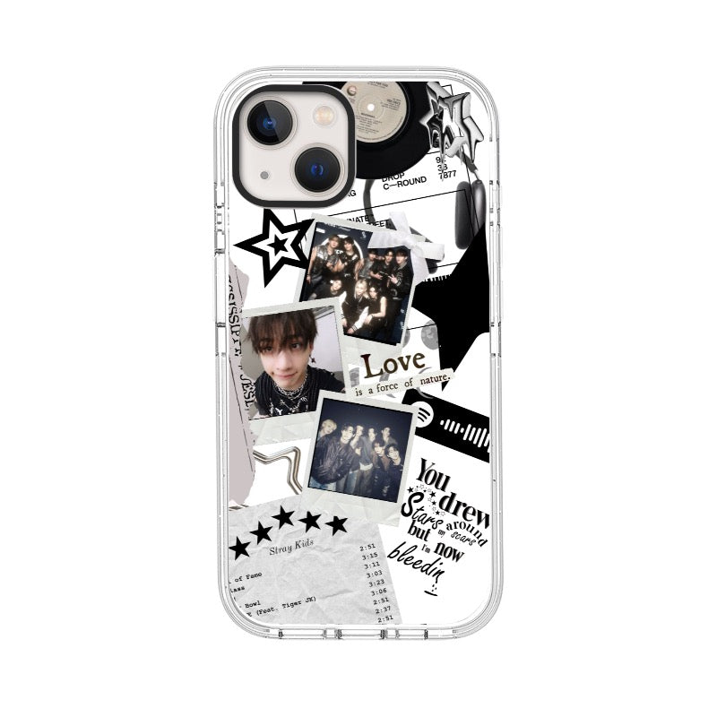 Customizable Stray Kids iPhone Case – Black & White Lyric Collage with Photo Stickers and Tracklist Phone Case [8590]