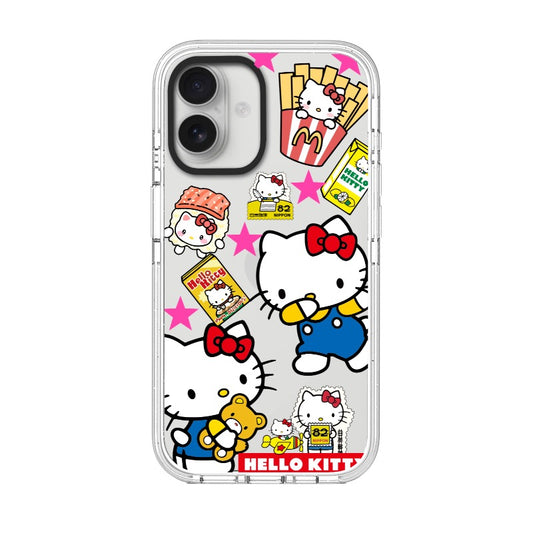 Customizable Hello Kitty iPhone Case – Retro Sticker Collage with Toys, Snacks & Pink Star Accents Phone Case  for iPhone 11 - 17, iPhone 17 Air Series [8516]