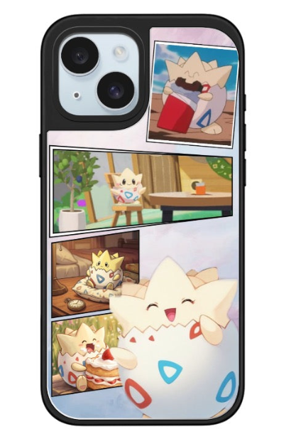 Customizable black phone case featuring Pokémon Togepi in a colorful cozy collage design