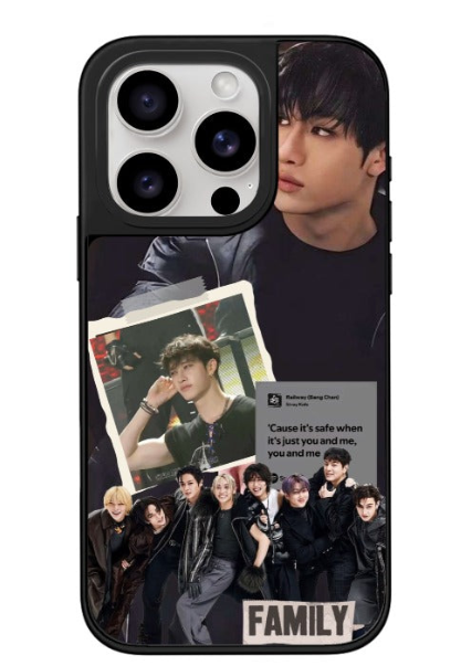 Black customizable phone case with a K-pop boy group family collage design